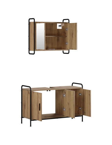 Set di Armadi da Bagno 2 pz Rovere Artigianale
