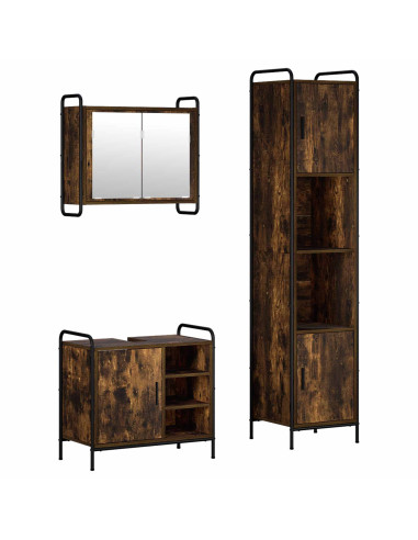Set di Armadi da Bagno 3 pz Rovere Fumo 40 x 36 x 181 cm
