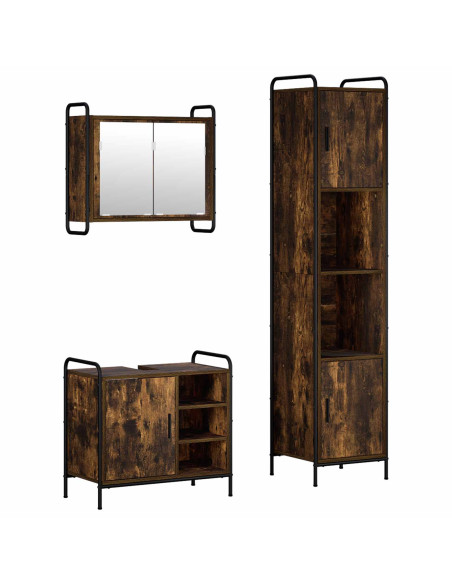Set di Armadi da Bagno 3 pz Rovere Fumo 40 x 36 x 181 cm