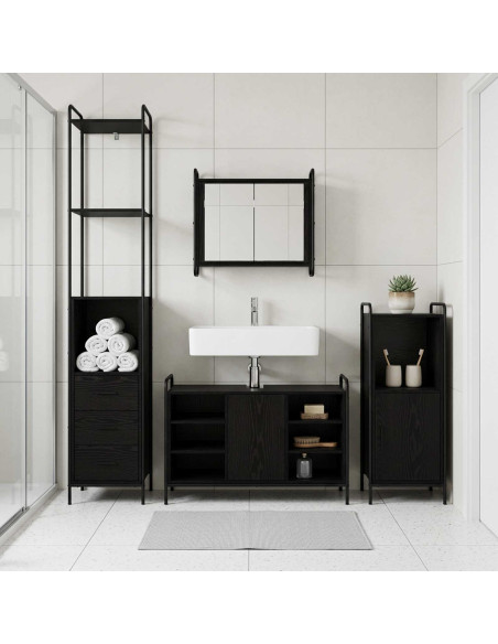 Set di Armadi da Bagno 3 pz Rovere Nero 40 x 36 x 181 cm