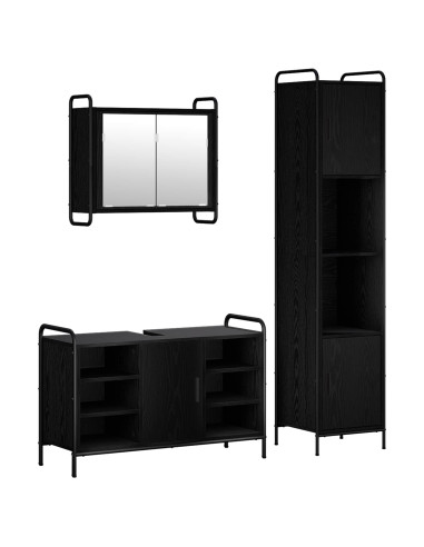 Set di Armadi da Bagno 3 pz Rovere Nero 40 x 36 x 181 cm