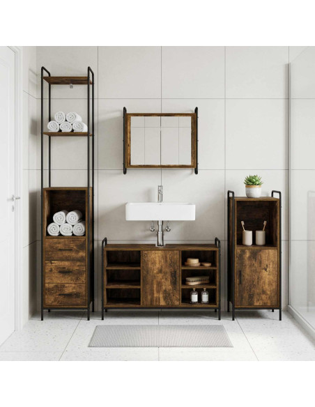 Set di Armadi da Bagno 3 pz Rovere Fumo 40 x 36 x 181 cm