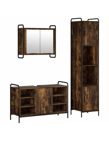 Set di Armadi da Bagno 3 pz Rovere Fumo 40 x 36 x 181 cm