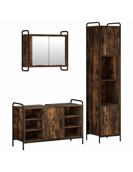 Set di Armadi da Bagno 3 pz Rovere Fumo 40 x 36 x 181 cm
