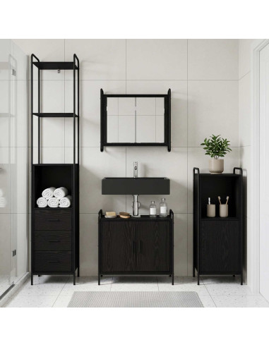 Set di Armadi da Bagno 3 pz Rovere Nero 40 x 36 x 181 cm