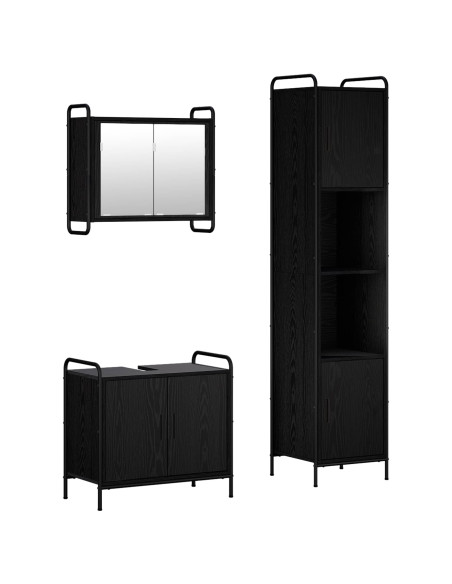 Set di Armadi da Bagno 3 pz Rovere Nero 40 x 36 x 181 cm