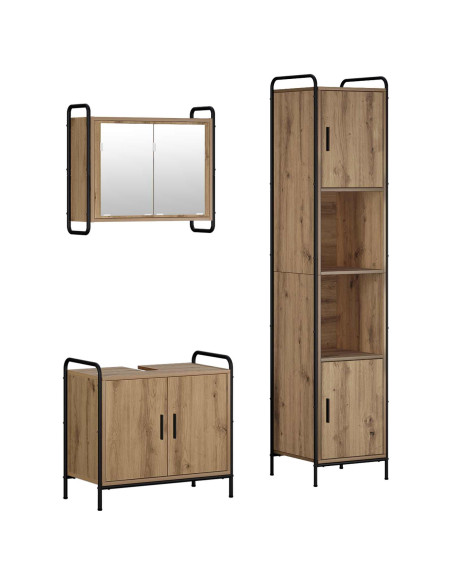 Set di Armadi da Bagno 3 pz Rovere Artigianale 40 x 36 x 181 cm