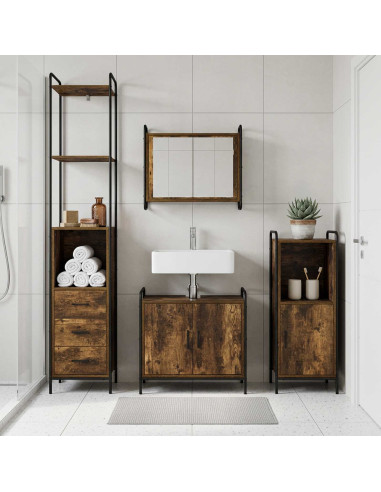 Set di Armadi da Bagno 3 pz Rovere Fumo 40 x 36 x 181 cm