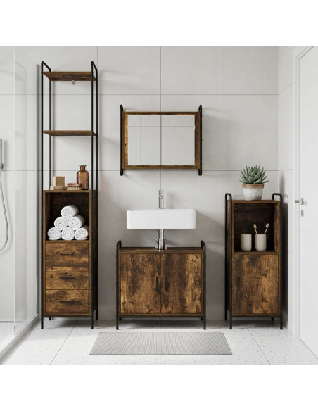 Set di Armadi da Bagno 3 pz Rovere Fumo 40 x 36 x 181 cm