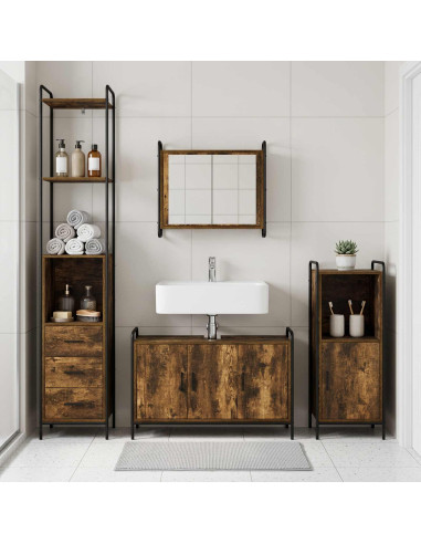 Set di Armadi da Bagno 3 pz Rovere Fumo 40 x 36 x 181 cm