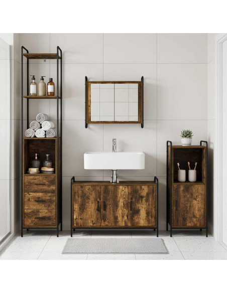 Set di Armadi da Bagno 3 pz Rovere Fumo 40 x 36 x 181 cm