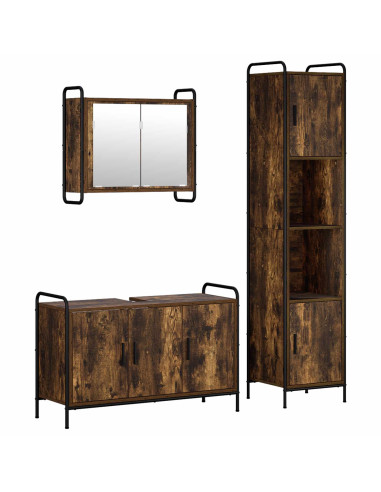 Set di Armadi da Bagno 3 pz Rovere Fumo 40 x 36 x 181 cm