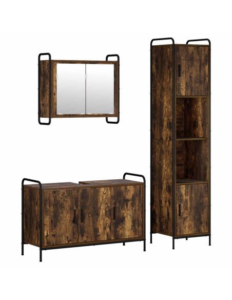 Set di Armadi da Bagno 3 pz Rovere Fumo 40 x 36 x 181 cm