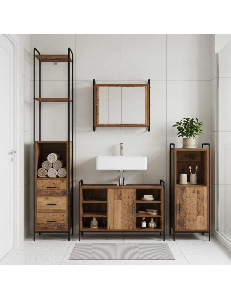 Set di Armadi da Bagno 3 pz Legno antico 40 x 36 x 181 cm