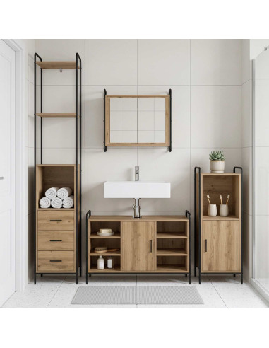 Set di Armadi da Bagno 3 pz Rovere Artigianale 40 x 36 x 181 cm