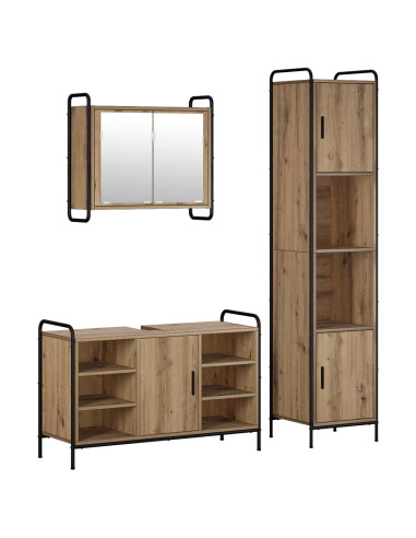 Set di Armadi da Bagno 3 pz Rovere Artigianale 40 x 36 x 181 cm