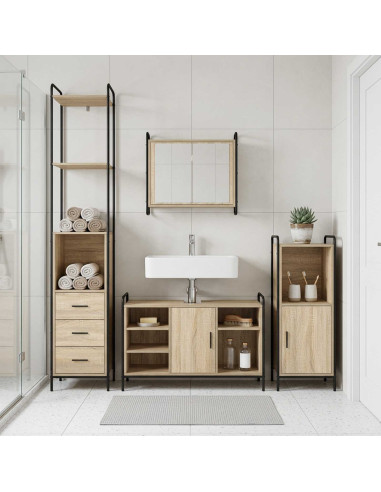 Set di Armadi da Bagno 3 pz Rovere Sonoma 40 x 36 x 181 cm