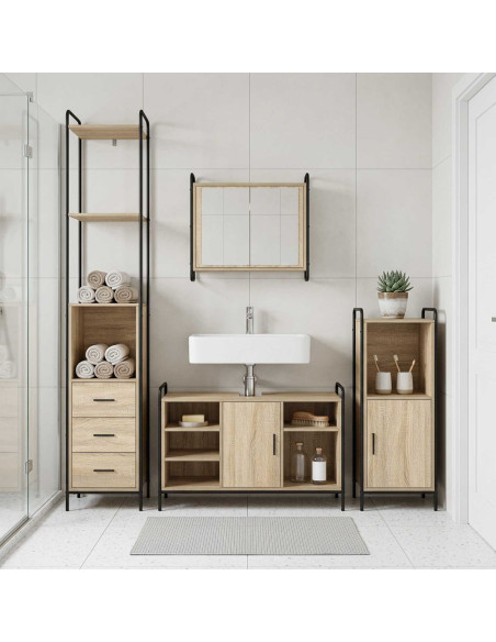 Set di Armadi da Bagno 3 pz Rovere Sonoma 40 x 36 x 181 cm