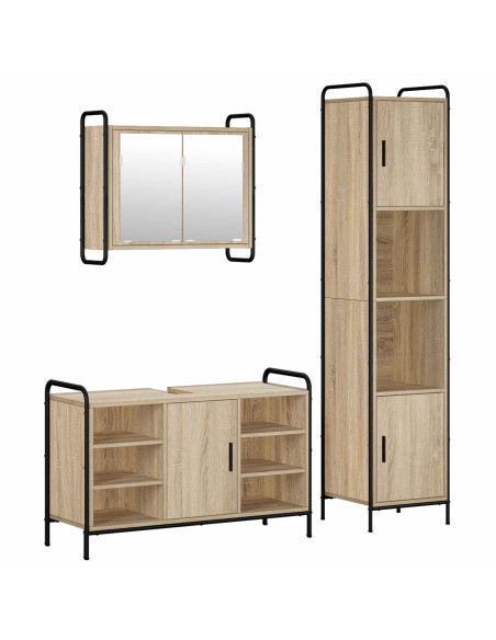 Set di Armadi da Bagno 3 pz Rovere Sonoma 40 x 36 x 181 cm