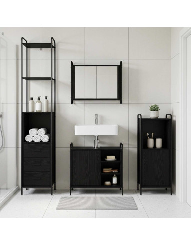 Set di Armadi da Bagno 3 pz Rovere Nero 40 x 36 x 181 cm