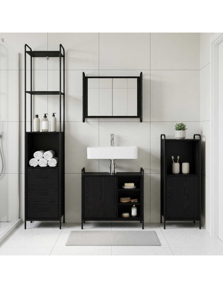 Set di Armadi da Bagno 3 pz Rovere Nero 40 x 36 x 181 cm