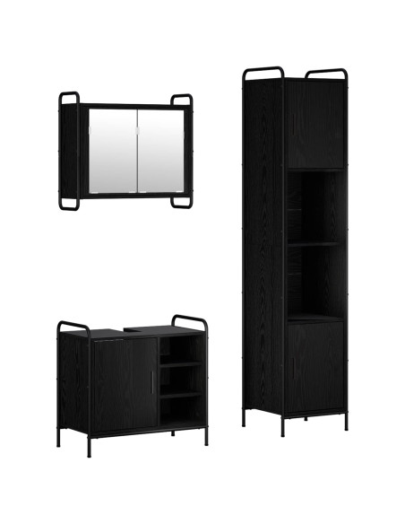 Set di Armadi da Bagno 3 pz Rovere Nero 40 x 36 x 181 cm