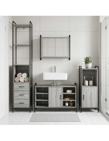 Set di Armadi da Bagno 3 pz Sonoma grigio 40 x 36 x 181 cm