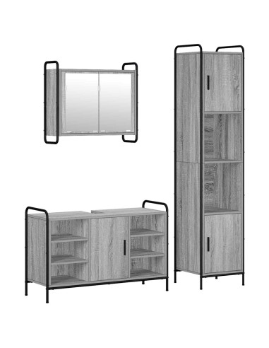 Set di Armadi da Bagno 3 pz Sonoma grigio 40 x 36 x 181 cm