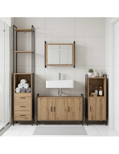 Set di Armadi da Bagno 3 pz Rovere Artigianale 40 x 36 x 181 cm