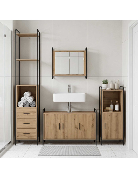 Set di Armadi da Bagno 3 pz Rovere Artigianale 40 x 36 x 181 cm