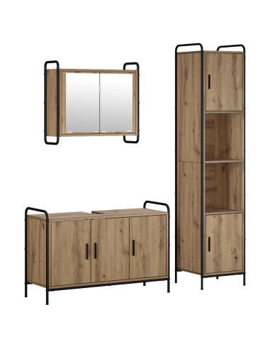 Set di Armadi da Bagno 3 pz Rovere Artigianale 40 x 36 x 181 cm