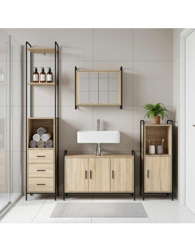 Set di Armadi da Bagno 3 pz Rovere Sonoma 40 x 36 x 181 cm