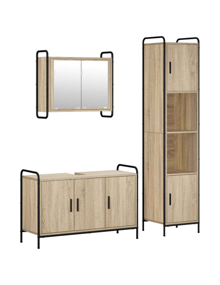 Set di Armadi da Bagno 3 pz Rovere Sonoma 40 x 36 x 181 cm