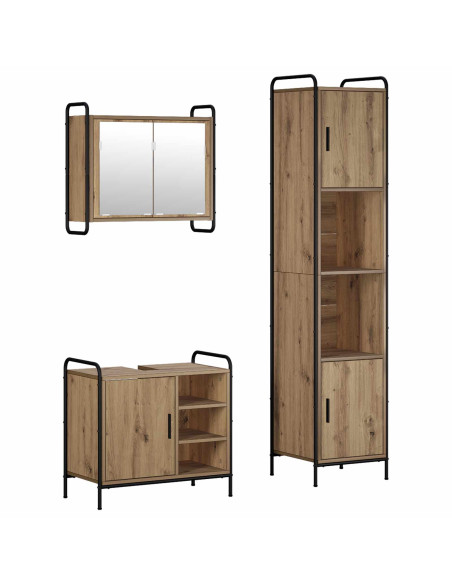 Set di Armadi da Bagno 3 pz Rovere Artigianale 40 x 36 x 181 cm