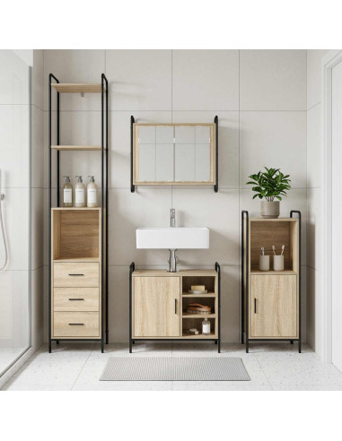 Set di Armadi da Bagno 3 pz Rovere Sonoma 40 x 36 x 181 cm