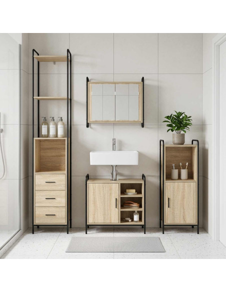 Set di Armadi da Bagno 3 pz Rovere Sonoma 40 x 36 x 181 cm