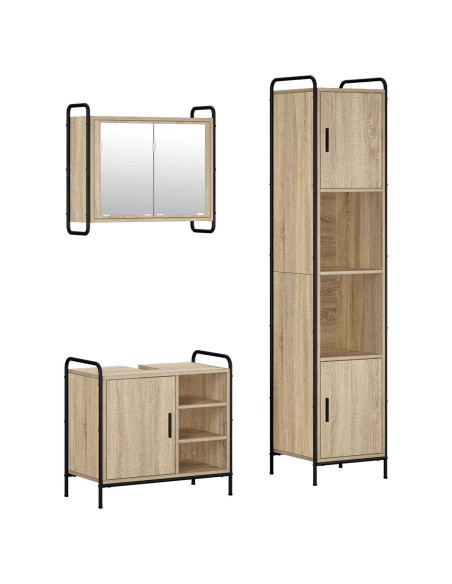 Set di Armadi da Bagno 3 pz Rovere Sonoma 40 x 36 x 181 cm