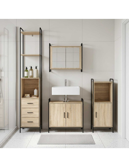 Set di Armadi da Bagno 3 pz Rovere Sonoma 40 x 36 x 181 cm