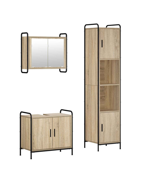 Set di Armadi da Bagno 3 pz Rovere Sonoma 40 x 36 x 181 cm