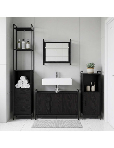 Set di Armadi da Bagno 3 pz Rovere Nero 40 x 36 x 181 cm