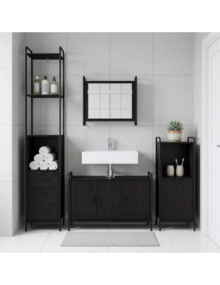Set di Armadi da Bagno 3 pz Rovere Nero 40 x 36 x 181 cm