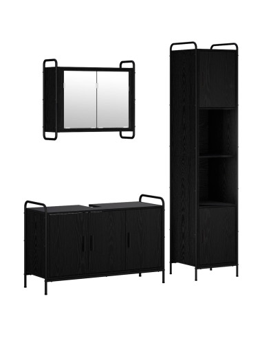 Set di Armadi da Bagno 3 pz Rovere Nero 40 x 36 x 181 cm