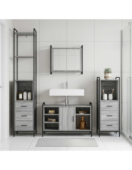 Set di Armadi da Bagno 3 pz Sonoma grigio 40 x 36 x 200,5 cm