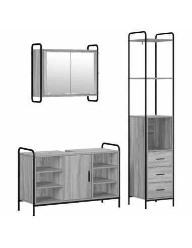 Set di Armadi da Bagno 3 pz Sonoma grigio 40 x 36 x 200,5 cm