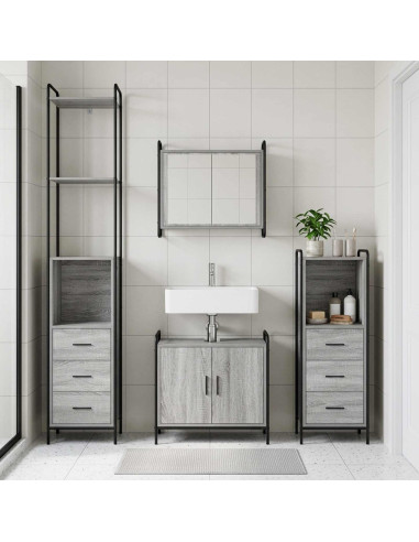 Set di Armadi da Bagno 3 pz Sonoma grigio 40 x 36 x 200,5 cm