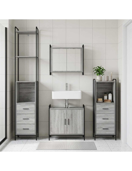 Set di Armadi da Bagno 3 pz Sonoma grigio 40 x 36 x 200,5 cm