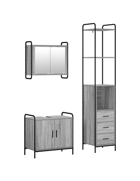 Set di Armadi da Bagno 3 pz Sonoma grigio 40 x 36 x 200,5 cm