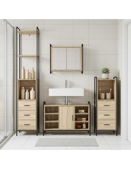 Set di Armadi da Bagno 3 pz Rovere Sonoma 40 x 36 x 200,5 cm