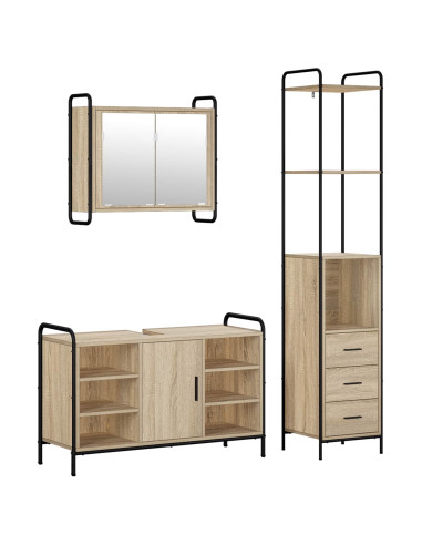 Set di Armadi da Bagno 3 pz Rovere Sonoma 40 x 36 x 200,5 cm