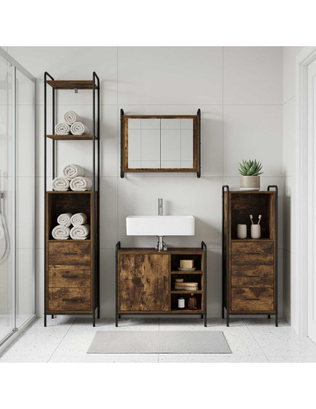 Set di Armadi da Bagno 3 pz Rovere Fumo 40 x 36 x 200,5 cm